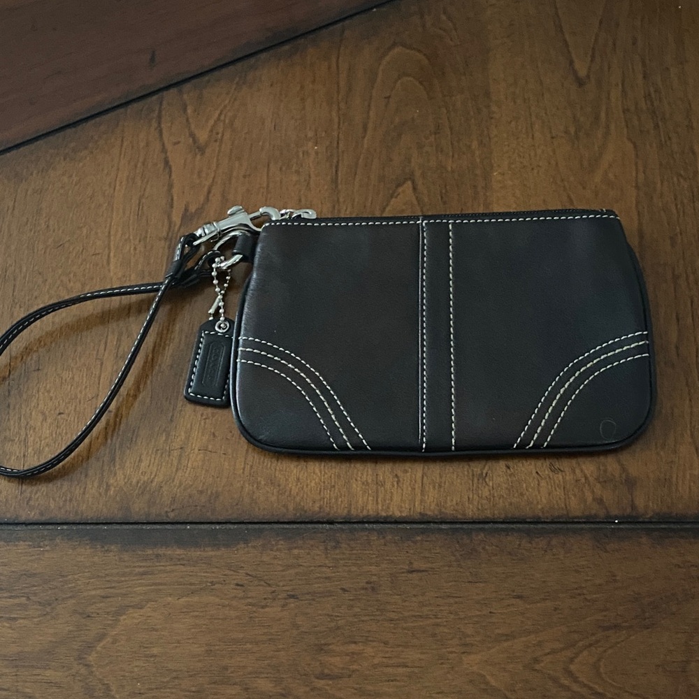 Coach Dark Brown Black Slightly Metallic Wristlet Clutch